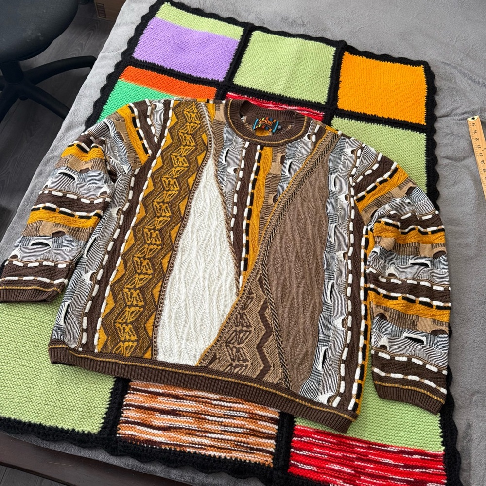 Fisherman Vintage 3d knit Steven Land Multicolor size XL Made in USA coogi